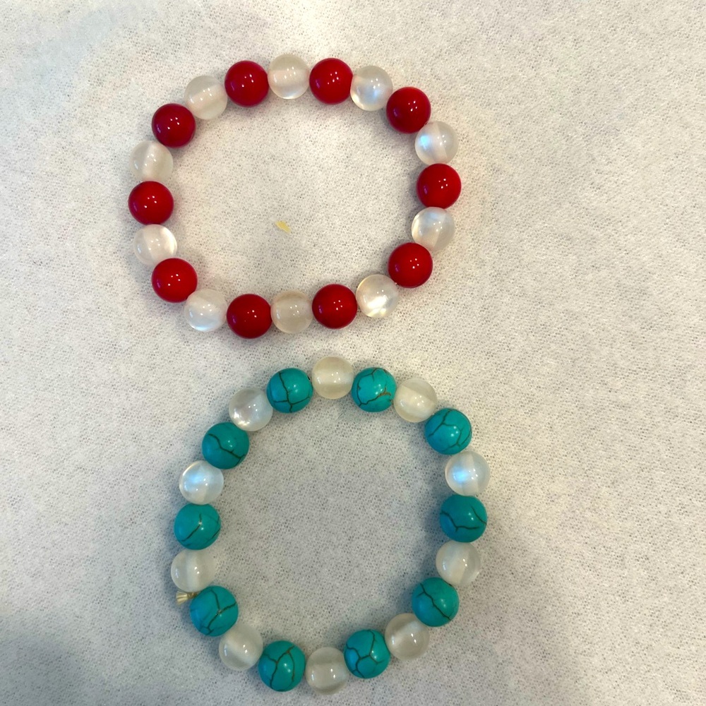 Set sales, Red and Turquoise Beaded Bracelets